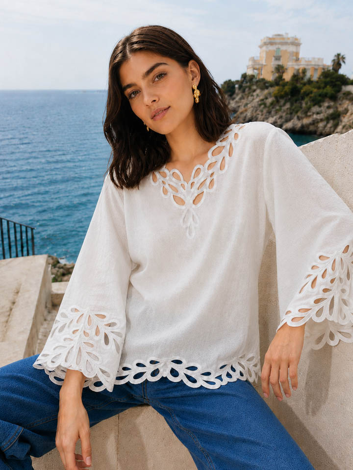 Lola Linen Cutwork Top
